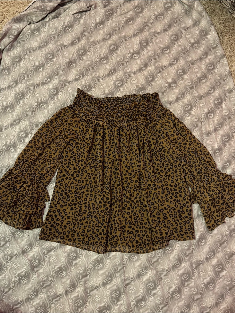 CeCe Brown Leopard Print Off-the-Shoulder Blouse